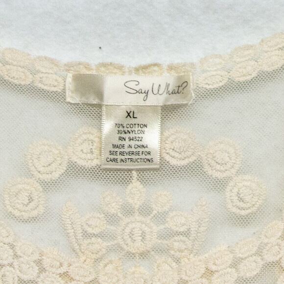 Women's XL Lace Tank SAY WHAT Y2K Boho Ivory Cotton Blend Blouse Beach Cover Up - Picture 3 of 4